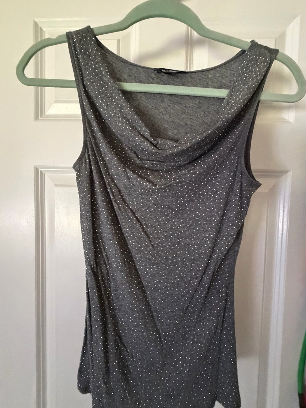 Express Sleeveless Gray Cowl Neck Women's Top with Subtle Sparkle